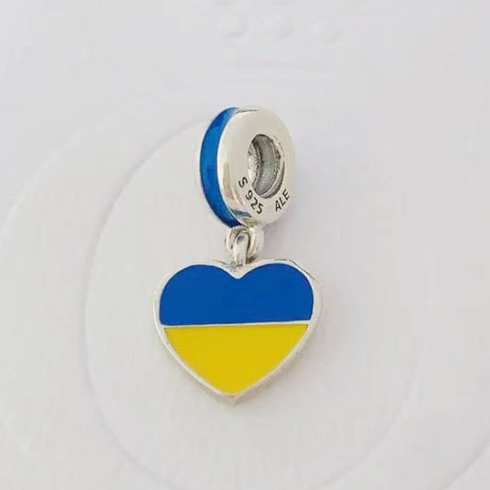 Pandora Ukrainian Flag Pendant Dangle Bead Charms S925 Sterling Silver Jewelry